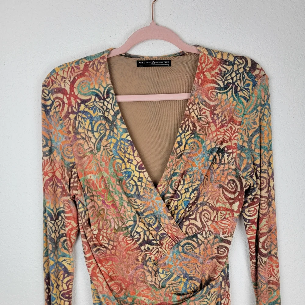 Peruvian Connection Safi Wrap Front Long Sleeve Dress Small - Picture 4 of 7